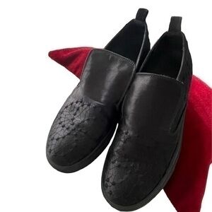 Ann Demeulemeester Black Silk/Leather Slip-Ons Size 38.5 Italy